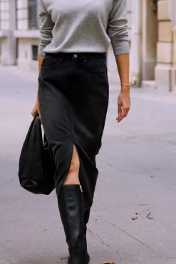 Charcoal Grey Longline Denim Midi Skirt 11 Charcoal Grey Longline Denim Midi Skirt -Trendora Shop 09adc9e75265fa72a9ed45d2c83e63cb535a1450