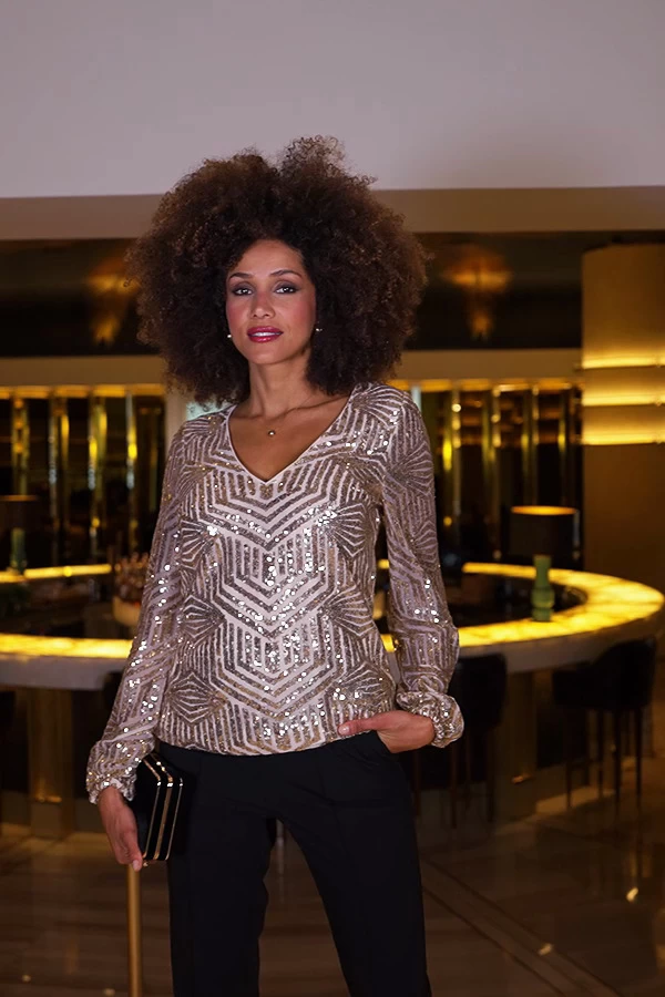 Gold Sequin Blouson Sleeve Gatsby Top 6 Gold Sequin Blouson Sleeve Gatsby Top - Image 6