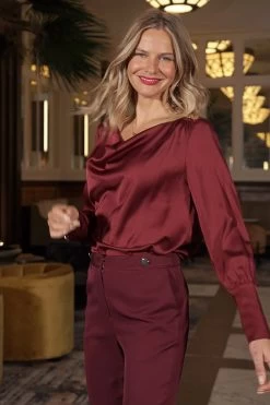 Burgundy Satin Cowl Neck Top -Trendora Shop 10a5bae773c04eea72fb344a1b9ecdca7d6a9743