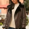 Chocolate Brown Faux Shearling Biker Jacket