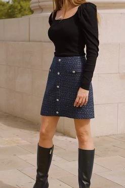 Navy Blue Boucle Button Front A-Line Skirt 11 Navy Blue Boucle Button Front A-Line Skirt -Trendora Shop 12a7fe3eaeb3ff64ffc1410cda686d6ba6e50d42