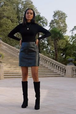 Black Button Detail Two Part Faux Leather Dress -Trendora Shop 12d0bbbf5acc31b22639f15c48ab68829467b903