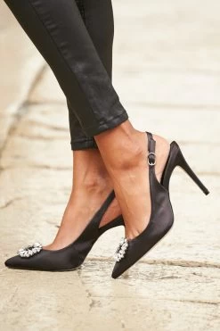 Eve Black Rhinestone Detail Slingback Court Shoe -Trendora Shop 14 s22tj006blsp 127