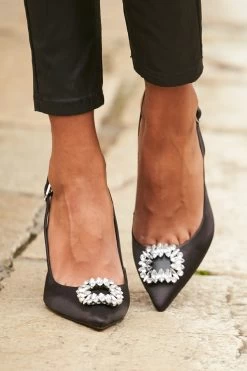 Eve Black Rhinestone Detail Slingback Court Shoe -Trendora Shop 14 s22tj006blsp 155