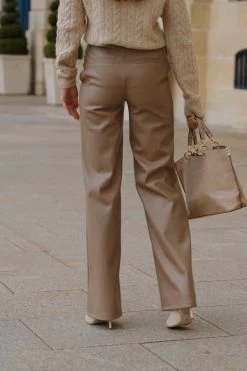 Taupe Faux Leather Wide Leg Trousers -Trendora Shop 14d3815df402a0f97ccf561785b8282a5ec0a382