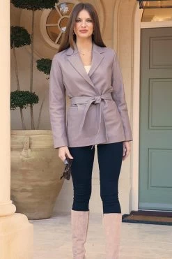 Taupe Luxe Leather Belted Blazer 11 Taupe Luxe Leather Belted Blazer -Trendora Shop 1783735ec98251929a2d852ef9249ee585e61caa