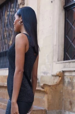 Pewter Metallic Super Sparkly Vest Top -Trendora Shop 17a7fadc949c3d153666455aba46f334452a28ca