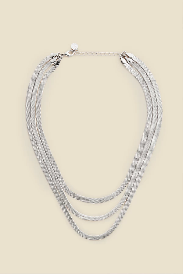 Silver Triple Row Slinky Layered Necklace 1 Silver Triple Row Slinky Layered Necklace