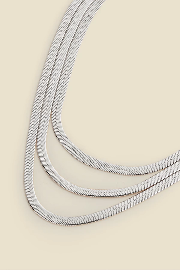 Silver Triple Row Slinky Layered Necklace 2 Silver Triple Row Slinky Layered Necklace - Image 2