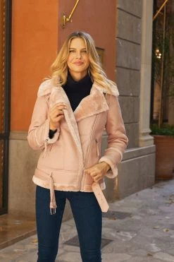 Soft Pink Faux Shearling Biker Jacket -Trendora Shop 2576825029a0a9db92c241d1a45f2cb8cdf3cab3