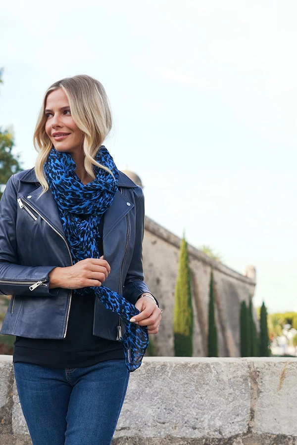 Navy Blue Leather Biker Jacket 6 Navy Blue Leather Biker Jacket - Image 6