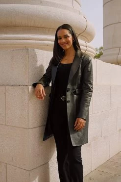 Black Premium Leather Longline Coat -Trendora Shop 2dddde1af8550b1ca6fb08ced829859e1b80a1e7