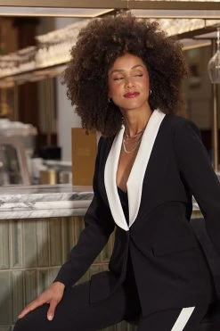 Black Contrast Shawl Collar Blazer -Trendora Shop 303b004f9c450fec5e50e7f23c046e6c4902caa9