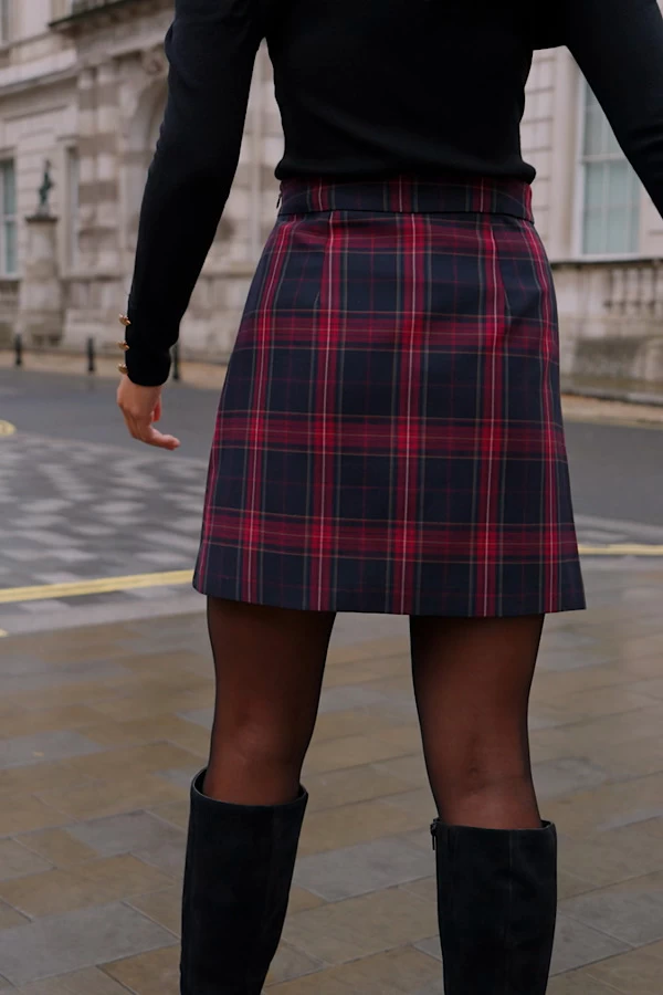 Red & Black Checked A-Line Skirt With Button Detail 6 Red & Black Checked A-Line Skirt With Button Detail - Image 6