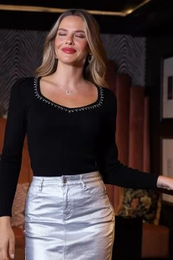 Black Embellished Detail Fine Knit Jumper 7 Black Embellished Detail Fine Knit Jumper -Trendora Shop 3bbed253719a8dff867af40fcfb2497fd6e47dee