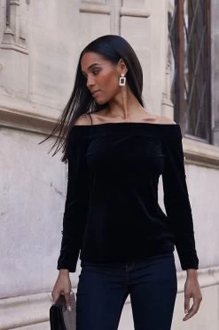 Black Velvet Embellished Sleeve Bardot Top 11 Black Velvet Embellished Sleeve Bardot Top -Trendora Shop 3cd09783193974b98fa0c69f25bcfeb2d2ca31a5