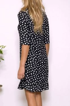 Black & White Spot Print Ruffle Hem Shift Dress -Trendora Shop 45c0984d6d8dba3f3db6bd5ba45951b51f67feb3