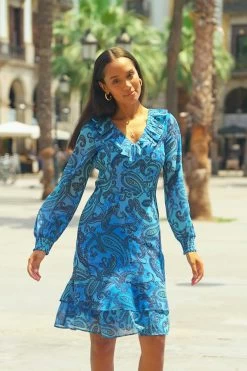 Blue Paisley Print Ruffle Hem Wrap Dress -Trendora Shop 46e79bd9fbb08e8601a37d97848aa4106371ce8e