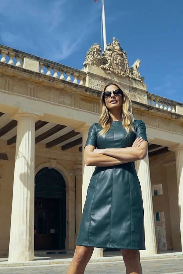 Dark Green Leather Look Panelled Shift Dress 9 Dark Green Leather Look Panelled Shift Dress - Image 9
