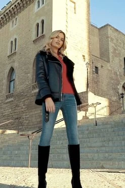 Black Faux Shearling Biker Jacket -Trendora Shop 4cb05980bd1ce80e77b48bade8dc7e3eeb5c1bcf