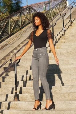 Grey Zip Detail Skinny Biker Jeans -Trendora Shop 51098ab2c5710d72a458f97fe949e83d2c70f942