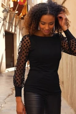 Black Polka Dot Mesh Sleeve Detail Jersey Top 15 Black Polka Dot Mesh Sleeve Detail Jersey Top -Trendora Shop 5415ab58b9ff4f3cd03a6896f177beab72b003b0