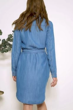 Blue Chambray Denim Belted Dress -Trendora Shop 57816347bf79b0c079136ef39d882898dab8c6a4