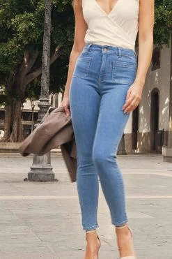 Mid Blue Pocket Detail Skinny Jeans -Trendora Shop 592d858c22a473e1d912e6479e425d6c4d57b439