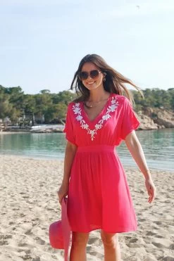 Pink Embroidered Floral Detail Tie Back Beach Kaftan 15 Pink Embroidered Floral Detail Tie Back Beach Kaftan -Trendora Shop 5d6d204347863401bfa1ce760bc409d50974c234