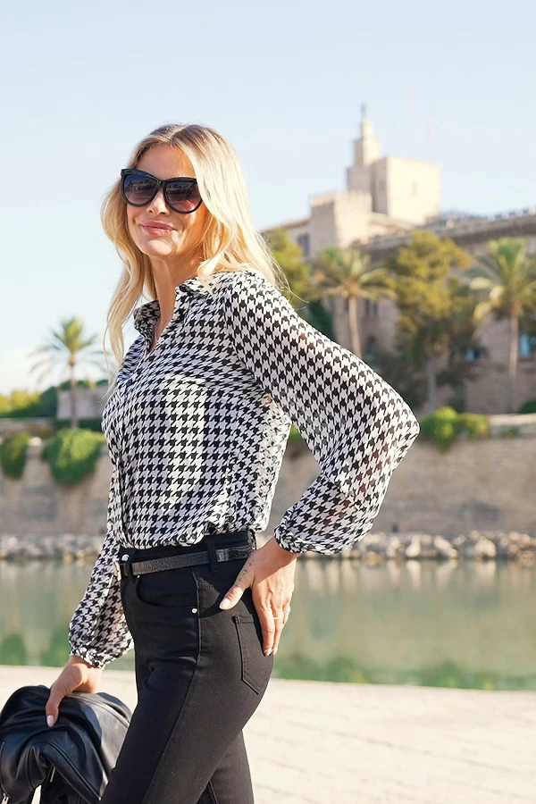 Black & White Dogtooth Print Shirt 7 Black & White Dogtooth Print Shirt - Image 7