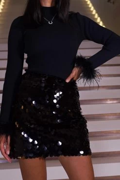 Black Statement Sequin Skirt -Trendora Shop 622b29f16011940a299c14961a7f97308ad269e8