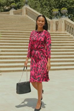 Pink Animal Print Jersey Ruffle Hem Belted Dress -Trendora Shop 62724f592e9c20d4e956fbe86179879f0496cb06