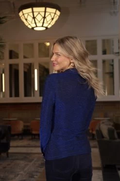 Midnight Blue Metallic Jersey Ruched Detail Shirt -Trendora Shop 63eafbef690bb6ae043802ca19d0ce25b14cd21e