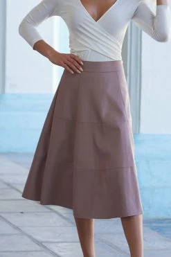 Pale Pink Leather Look Panelled A-Line Midi Skirt 7 Pale Pink Leather Look Panelled A-Line Midi Skirt -Trendora Shop 6eba3dc2caa3f77eb4bc0401a9eb5125eeb02f10