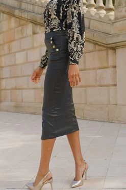 Black Coated Pencil Skirt With Button Detail 13 Black Coated Pencil Skirt With Button Detail -Trendora Shop 71487f4cedd0ebd3f7110382b686f3a993a11343