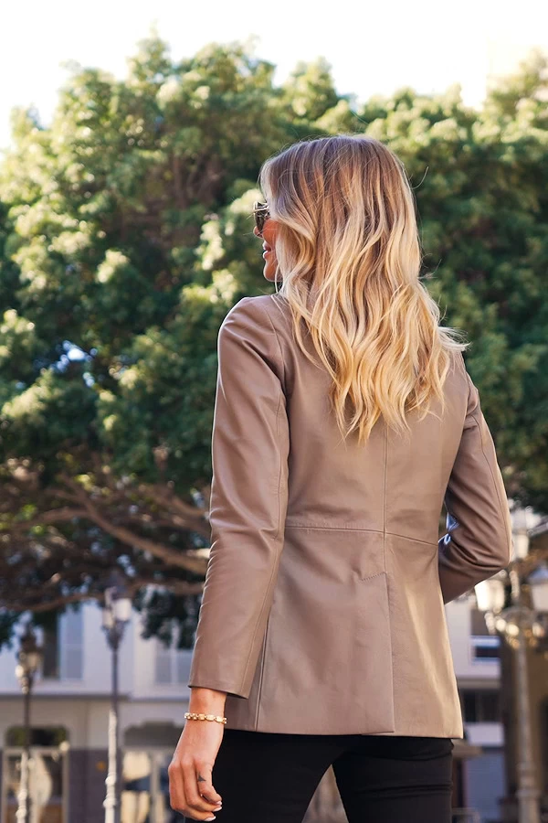 Taupe Luxe Leather Blazer 8 Taupe Luxe Leather Blazer - Image 8