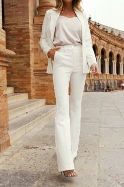 Ivory Premium Kick Flare Trousers -Trendora Shop 84d8011852f58f516498e2a1fda534c08dacd961