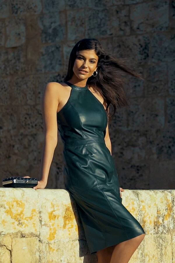 Dark Green Premium Leather Halter Neck Dress 8 Dark Green Premium Leather Halter Neck Dress - Image 8