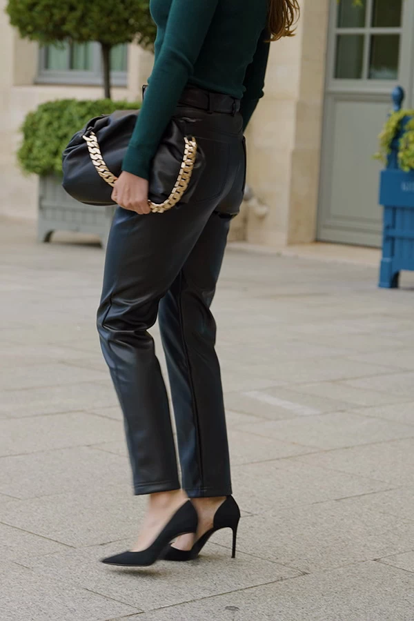 Black Faux Leather Belted Straight Leg Trousers 6 Black Faux Leather Belted Straight Leg Trousers - Image 6