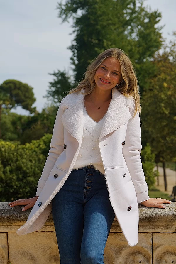 Ecru Luxe Faux Shearling Double Breasted Coat 9 Ecru Luxe Faux Shearling Double Breasted Coat - Image 9