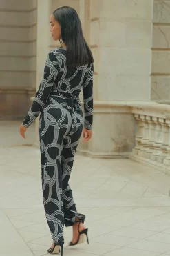 Black Geometric Print Faux Wrap Front Jumpsuit 11 Black Geometric Print Faux Wrap Front Jumpsuit -Trendora Shop 9bf59a893152d21252ed624459b626bd539c1ab3