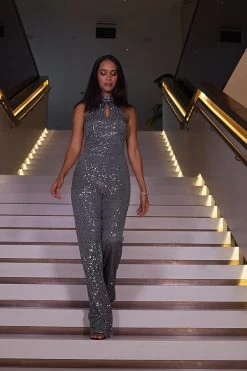 Silver Sequin Halter Neck Wide Leg Jumpsuit 9 Silver Sequin Halter Neck Wide Leg Jumpsuit -Trendora Shop a04dff0240557f5423f786814c86b7920cb4ec5a