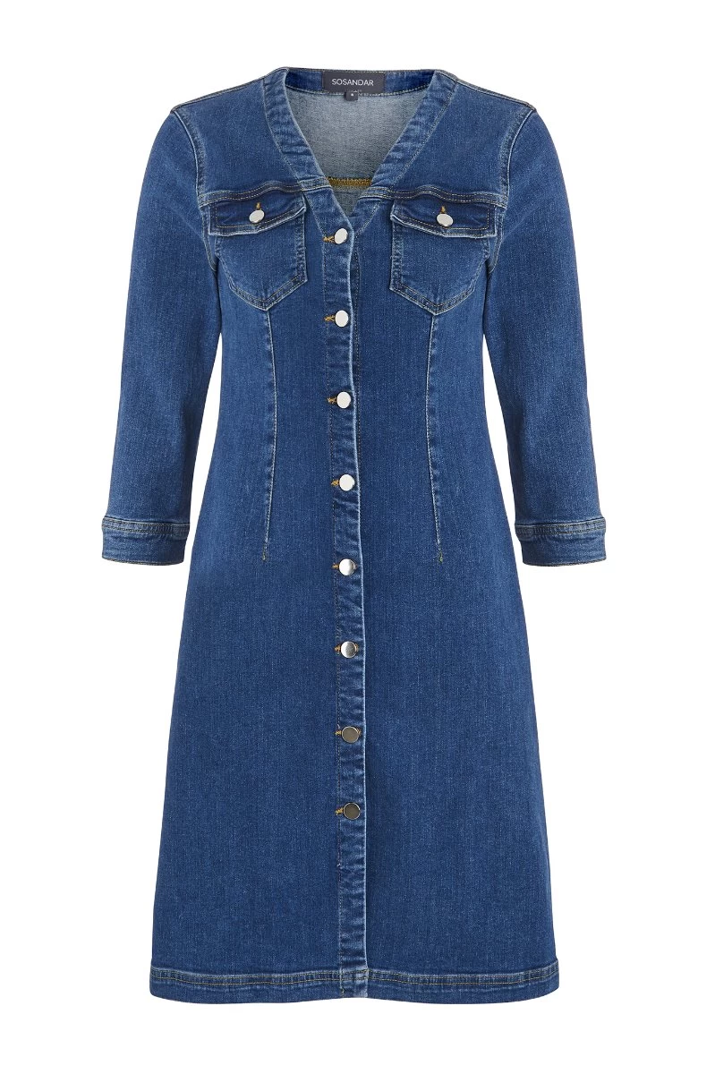 Indigo V Neck Button Front Denim Dress 5 Indigo V Neck Button Front Denim Dress - Image 5