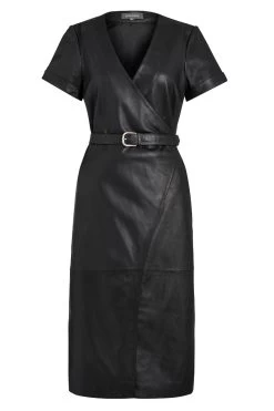Black Luxury Leather Belted Wrap Dress 15 Black Luxury Leather Belted Wrap Dress -Trendora Shop a19dl001 wrap dress black copy