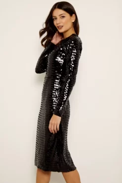 Black Sequin Cut Out Back Detail Dress -Trendora Shop a19dw183 14