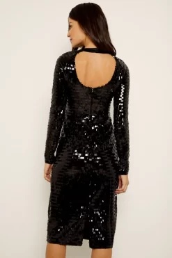 Black Sequin Cut Out Back Detail Dress -Trendora Shop a19dw183 17
