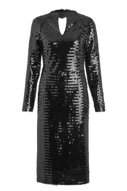 Black Sequin Cut Out Back Detail Dress -Trendora Shop a19dw183bk0001 box