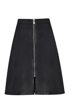 Black Leather Zip Front A-Line Skirt -Trendora Shop a19sl004 bk0001black leather aline 2 copy