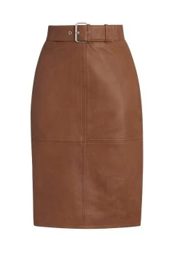 Tan Leather Buckle Detail Pencil Skirt -Trendora Shop a19sl009bn0004 box