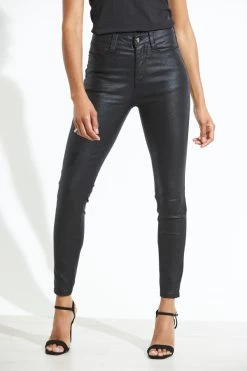 Black Textured Coated Skinny Jean -Trendora Shop a20bd020 56896